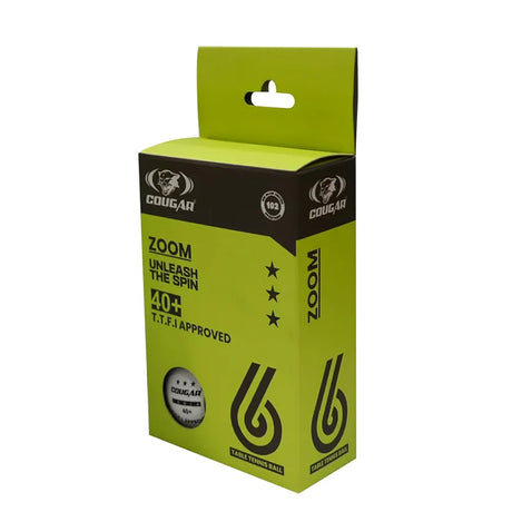 COUGAR Zoom 3-Star Table Tennis Balls – Set of 6 | White | Premium Plastic Balls for Advanced Practice & Tournament Training
