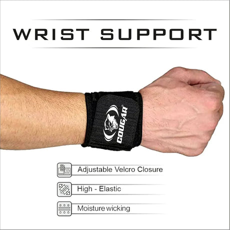 COUGAR Wrist Support for Gym  ||Adjustable Velcro Closure for Custom fit ||Dumbbell Support, Men/Women Black Free Size