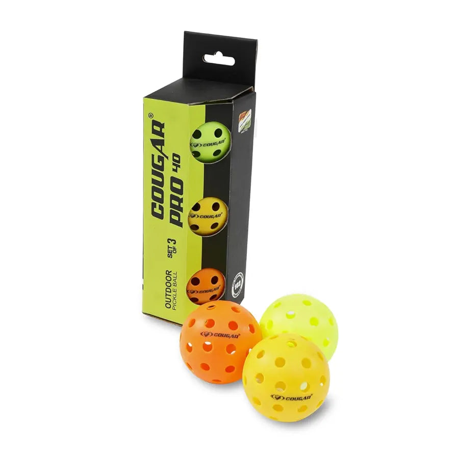 COUGAR Outdoor Pickleball Balls – Pack of 3 | 40-Hole High Bounce Performance Balls for Beginners & Recreational Play | Durable & Balanced for Smooth Gameplay