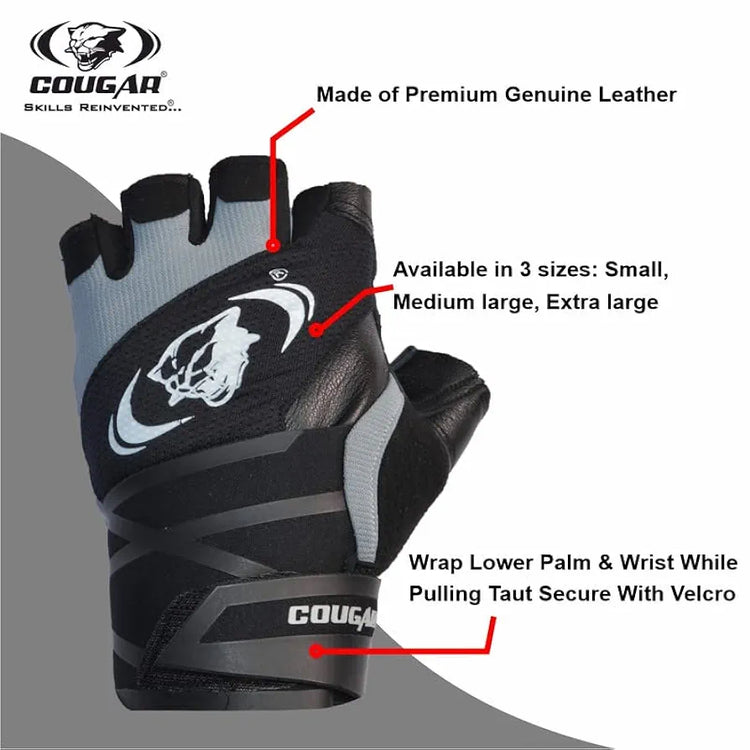 COUGAR Titan Foam Padded Leather Gym Gloves, Suitable for Weight Lifting, Cycling, Exercise, Fitness, Gym Training and General Workouts for Men/Women 