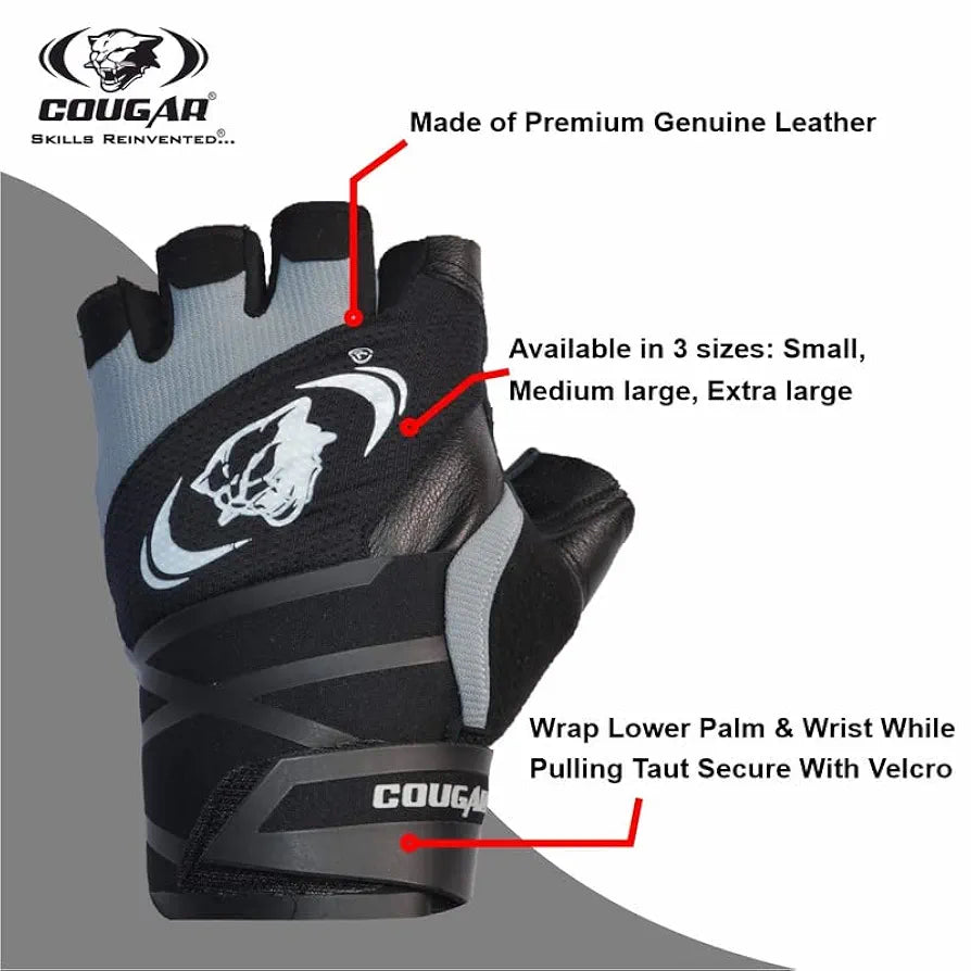 COUGAR Titan Foam Padded Leather Gym Gloves, Suitable for Weight Lifting, Cycling, Exercise, Fitness, Gym Training and General Workouts for Men/Women 