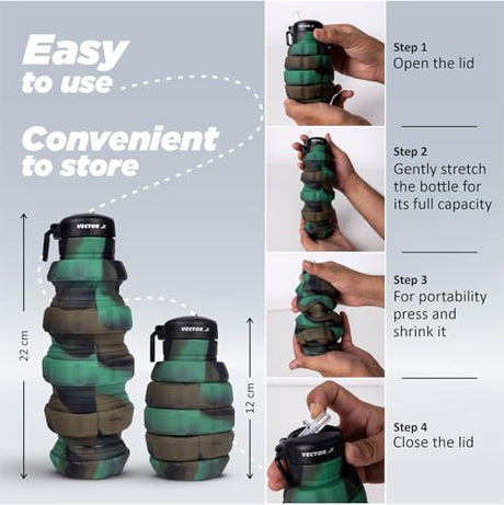 Vector X Flexible Portable Water Bottle with Flip Top Lid for Travel, Hiking, Camping 500 ml Bottle (Pack of 1,Silicone)