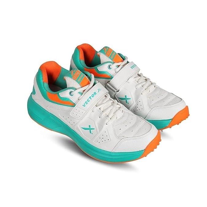 VECTOR X CKT-200 Spikes Cricket Shoes For Men (White, Orange)