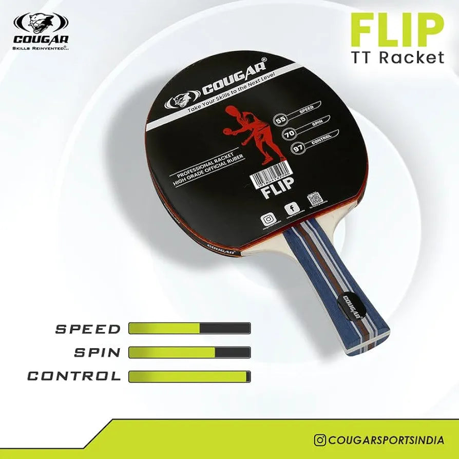 COUGAR Table Tennis Racquet Pair-FLIP |3 Ball| Professional | TTFI Approved Rubber | Multi- Color