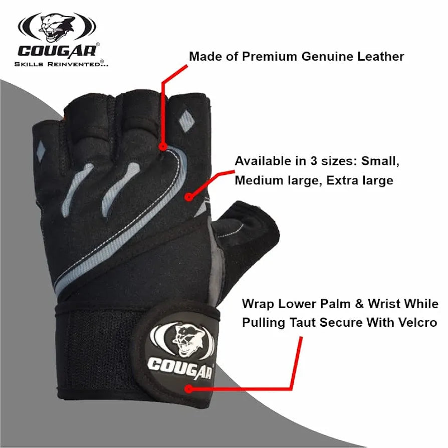 COUGAR Monster Foam Padded Leather Gym Gloves, Suitable for Weight Lifting, Cycling, Exercise, Fitness, Gym Training and General Workouts for Men/Women 