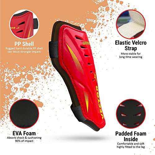 Vector X Liverpool Shinguard | Shinguard for Football | Shinguard for Men| Skoda Single Strap Shinguard | Stockings for Men & Women-Red (Set of 2 pcs)S/M