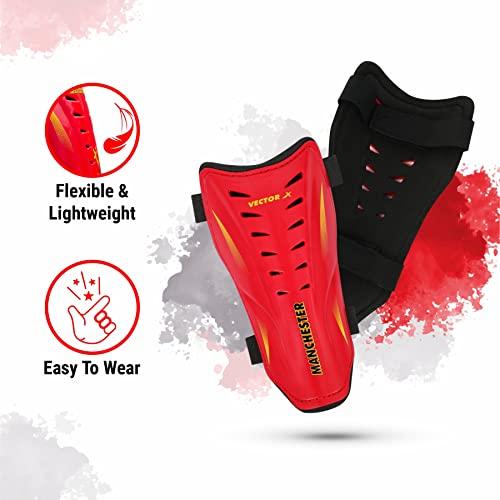 Vector X Liverpool Shinguard | Shinguard for Football | Shinguard for Men| Skoda Single Strap Shinguard | Stockings for Men & Women-Red (Set of 2 pcs)S/M