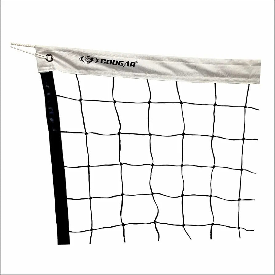 COUGAR PRO VOLLEYBALL NET with fiber cord ||2.5mm machine knitted PE || 3" Wide heavy duty vinyl coated Nylon Headband || Professional Volleyball Net Outdoor Sand, Grass Volleyball Nets for Backyard, Portable Beach Kids Badminton Net Pro Volleyball Practice Net Set)