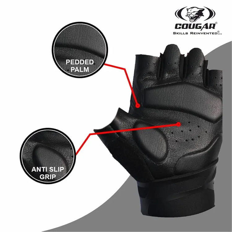 COUGAR Titan Foam Padded Leather Gym Gloves, Suitable for Weight Lifting, Cycling, Exercise, Fitness, Gym Training and General Workouts for Men/Women 