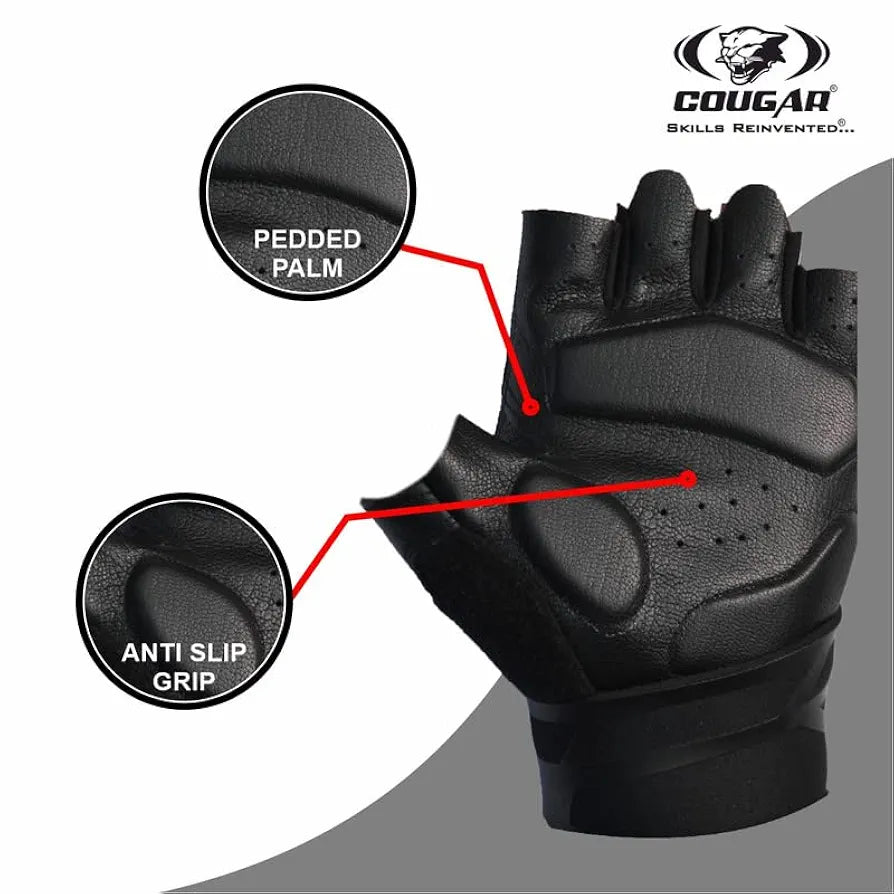 COUGAR Titan Foam Padded Leather Gym Gloves, Suitable for Weight Lifting, Cycling, Exercise, Fitness, Gym Training and General Workouts for Men/Women 