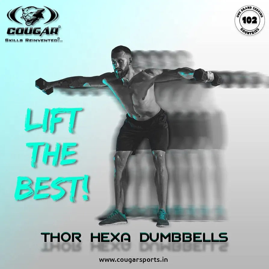 Cougar 2.5 Kg Hexa Fixed Dumbbells, Rubber Coated Hex Dumbbell Set, 1 set of Men's Dumbbell Set For Home Gym Exercise & Fitness- Black