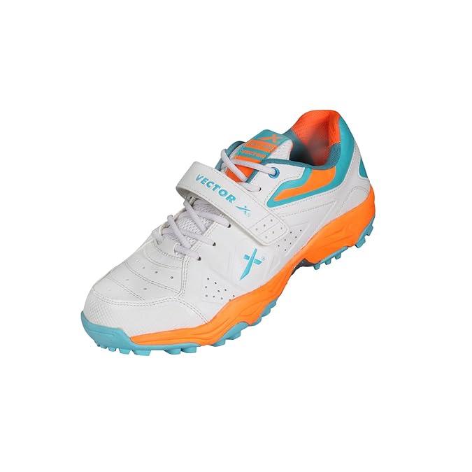 VECTOR X CKT-200 Rubber Cricket Shoes For Men (White, Orange)