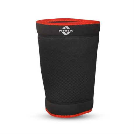 NIVIA Lycra Thigh Support - Slip in , Thigh or Calf Compression, For Shock Absorption  Available in S | M | L  & Black / Red Color , Used for All kind of impact Sports