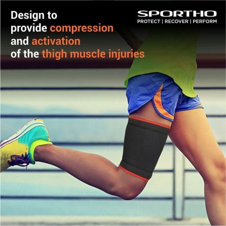 NIVIA Lycra Thigh Support - Slip in , Thigh or Calf Compression, For Shock Absorption  Available in S | M | L  & Black / Red Color , Used for All kind of impact Sports