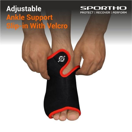 NIVIA Ankle Support Slip in With Velcro, Ankle Sleeves, Braces or Wraps , For Support & Stability  Available in S | M | L  & Black / Red Color , Used for All kind of impact Sports