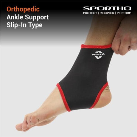 NIVIA Ankle Support Slip in , Ankle Sleeves, Braces or Wraps , For Stability & Joint Support  Available in S | M | L  & Black / Red Color , Used for All kind of impact Sports