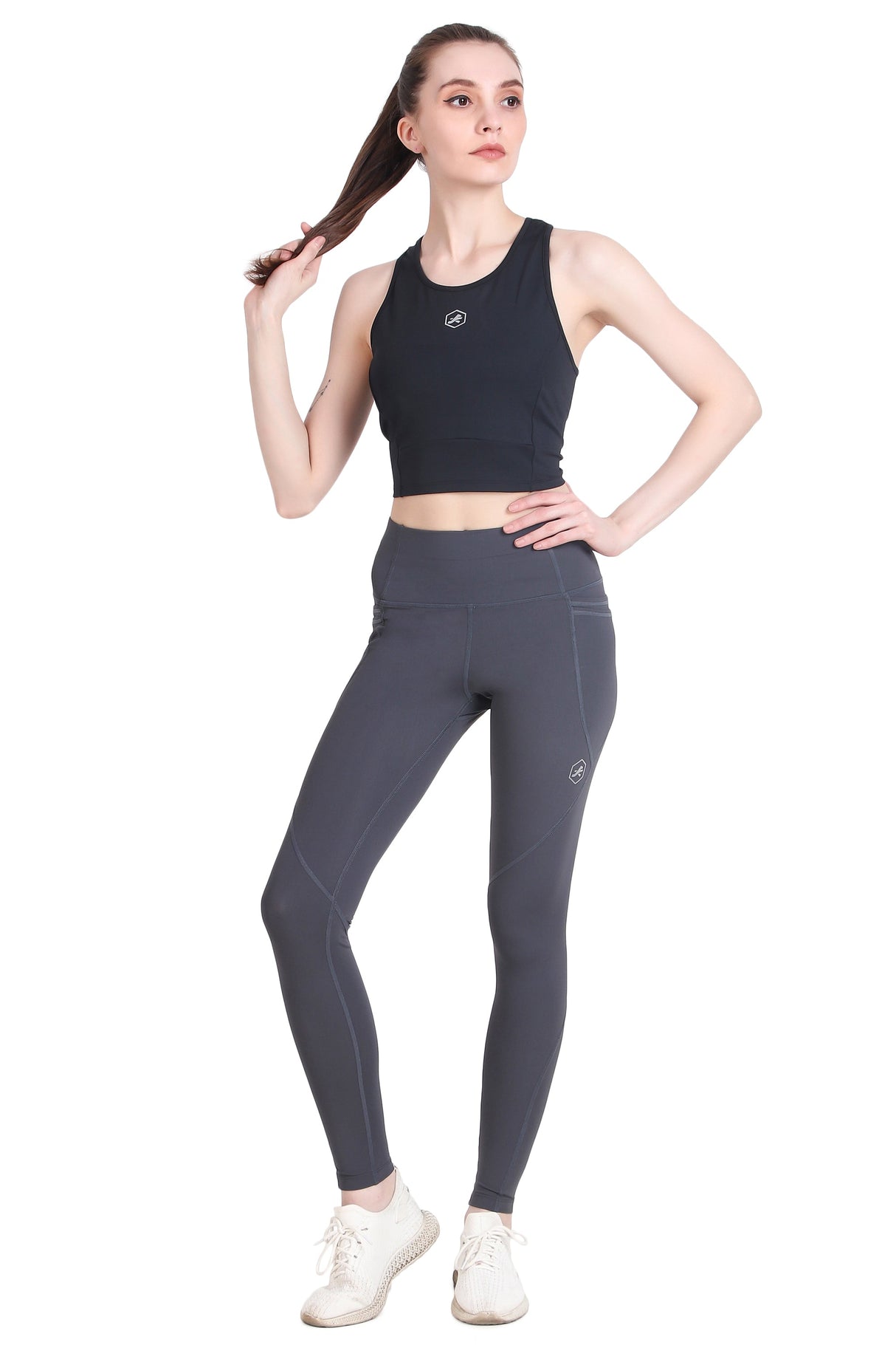 Nylon 4 Pocket Compression Legging/Tights For Women (Dark Grey)