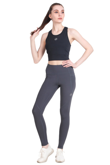 Nylon 4 Pocket Compression Legging/Tights For Women (Dark Grey)