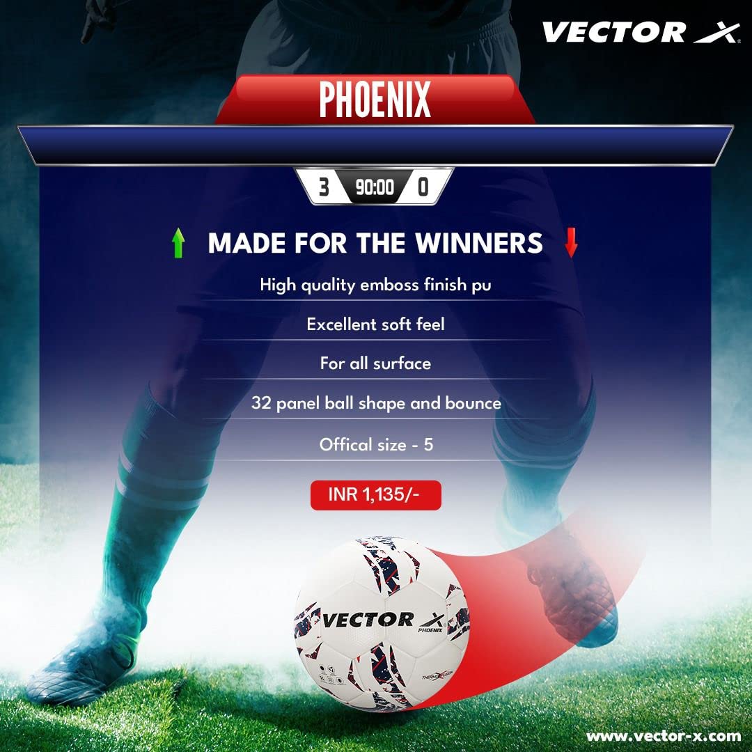 Vector X 32 Panel Phoenix PU Thermofused FIFA Approved Indoor/Outdoor Futsal Football with Latex Bladder,Suitable for Match and Training for Adults 15+ Years