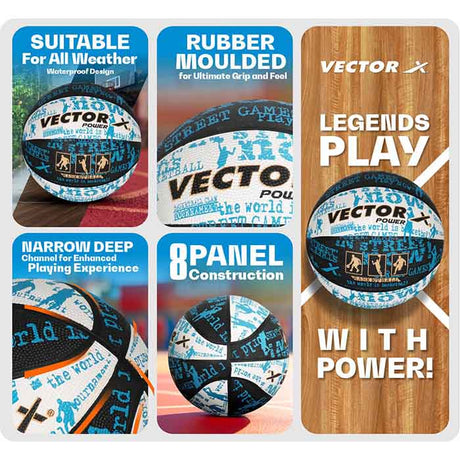 Vector X Power Rubber Moulded Indoor/Outdoor Basketball with Butyl Bladder|(Suitable for Practice/Match/Training) + Free Air Needle