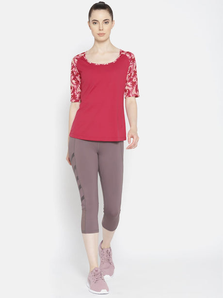 Alcis Women Pink Solid Round Neck Yoga T-shirt | Alcis