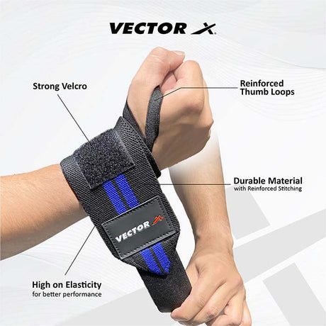 Vector X WW-10 Wrist Supporter for Gym Wrist Band for Men Gym & Women with Thumb Loop Straps -Men Hand Grip & Wrist Support Sports Straps for Gym, Weightlifting
