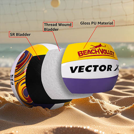 Vector X Beach Volleyball+ Free Air Pin|18 Panels|PU Material + Soft Touch Great Grip|Durable & Waterproof Indoor Outdoor Practice Match Ball|Beach, Pool, Sand Home Play Size 4