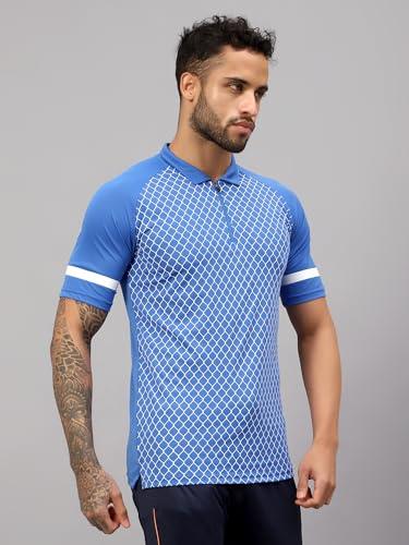 Vector X Mens Sports Wear Polyester Front Printed Collar Neck with Front Zipper Opening Half Sleeves T-shirt For Running, Training, Athletic