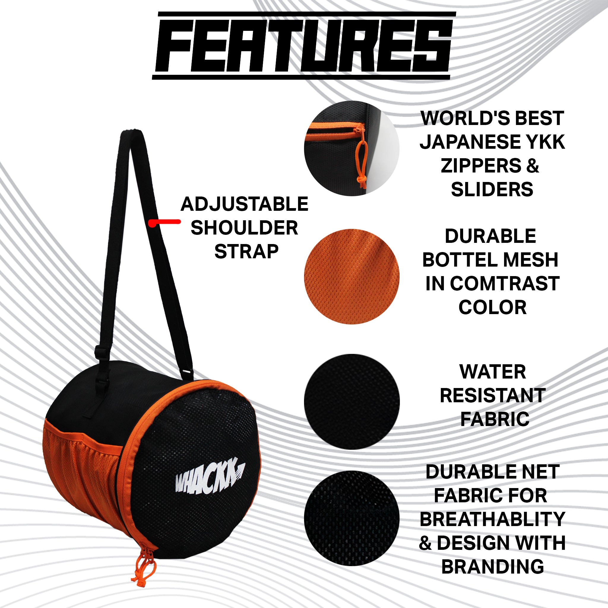 Kick Black Orange Soccer Football Equipment Bags|Basketball Volleyball Bags |Adjustable Strap Backpack |Easy Access Pocket Mesh Bottle Holders | Ball Bag |Kitbag |Bag