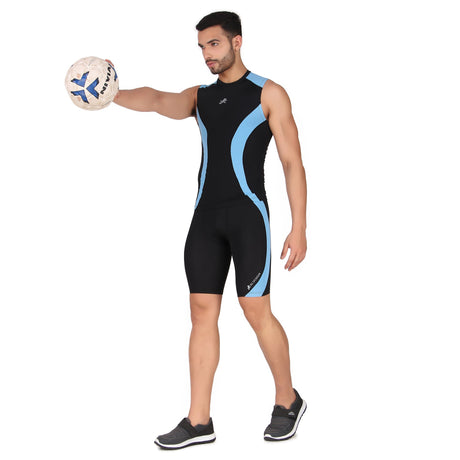 Nylon DC Curve Compression Shorts and Half Tights For Men (BLACK/AQUA)