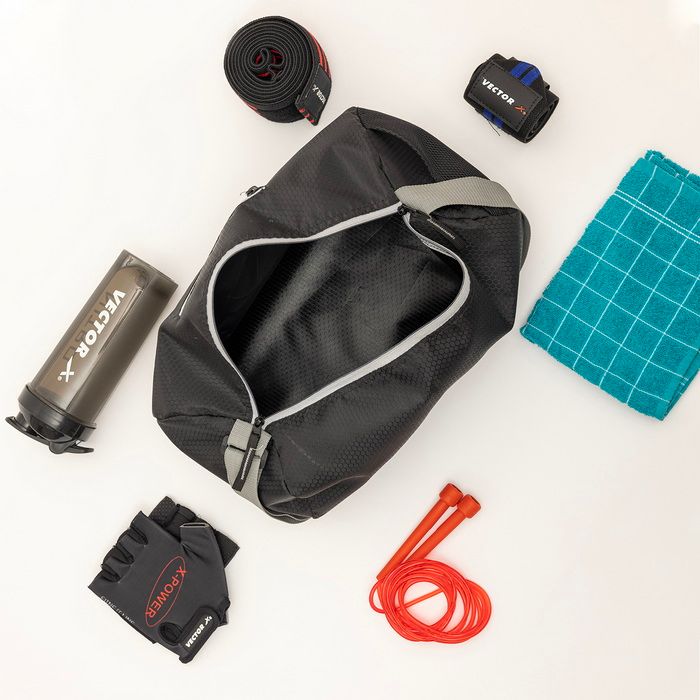 Vector X Attacker Polyester Gym Bag|Shoulder Bag|Sports Bag|Sports & Travel Bag|Duffle Bags for Men & Women|Exercise and Fitness|Black | Capacity - 20 Liter