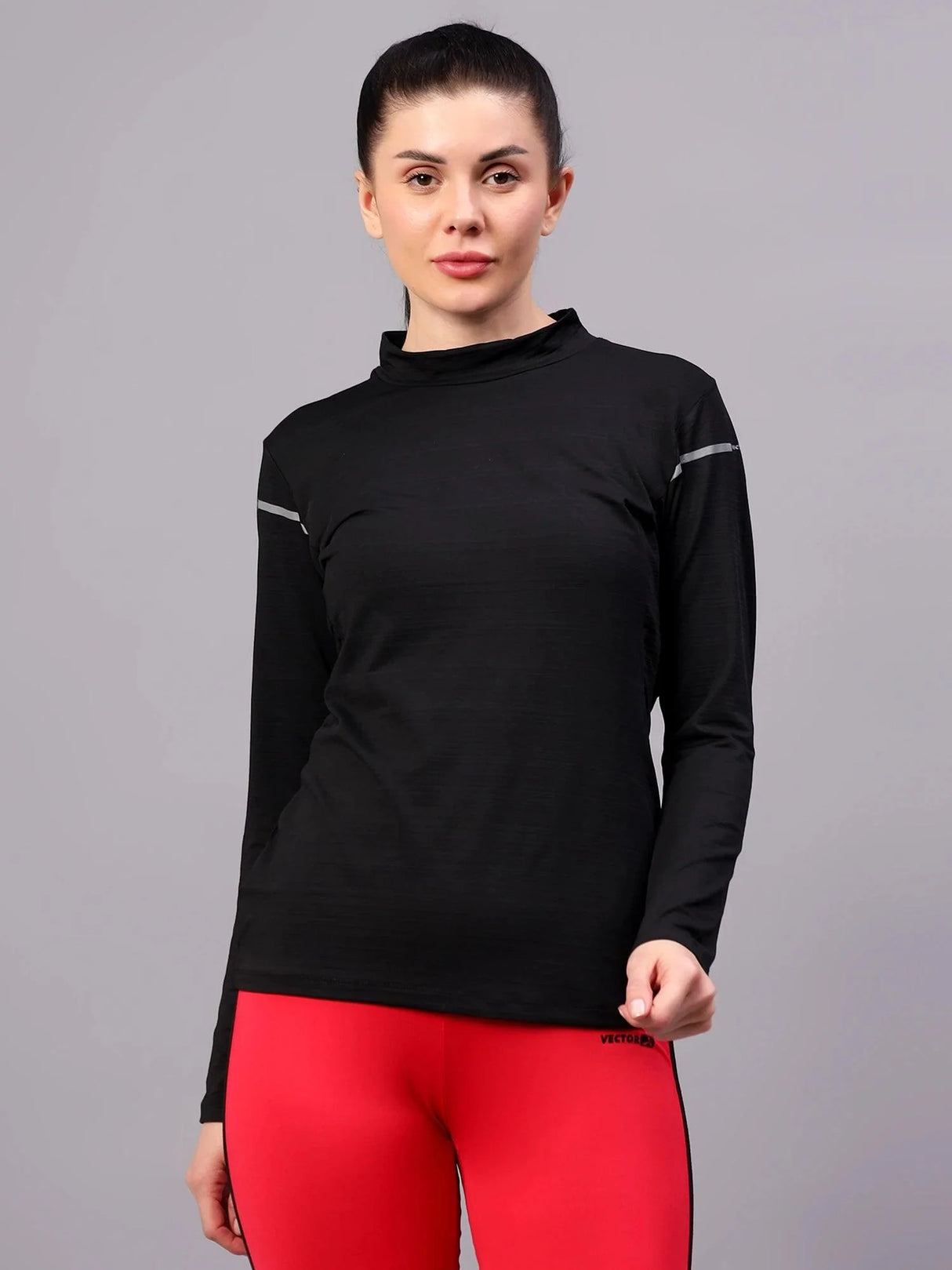 VECTOR X OGT-381 Self Design Women Turtle Neck Silver T-Shirt