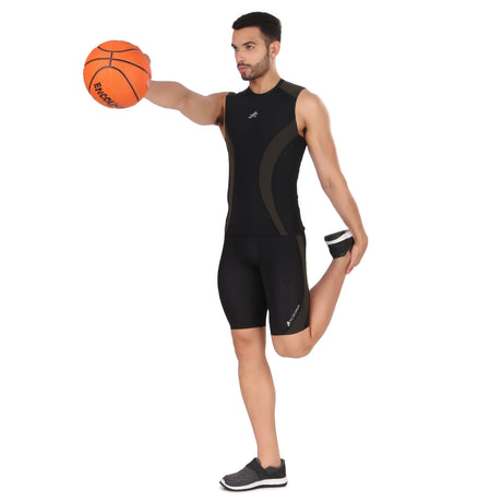 Nylon DC Compression Tshirt Cutsleeves Tights For Men (Black/Green)