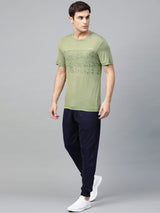 Alcis Men Olive Green Printed Round Neck T-shirt