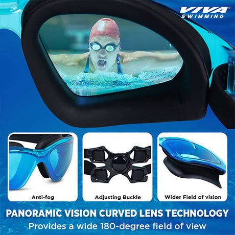 Viva Swimming Unicorn Clear Mirror Lens & Wide-Vision Swim Goggles for Swimming Practice, Training, Competition| Anti-Fog, UV Protection| Branded Case Packing  for Professional Players Adult Men Women