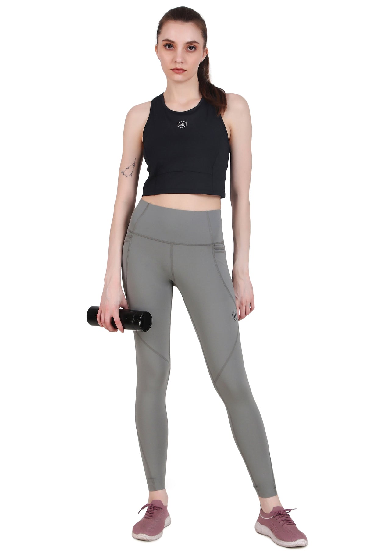 Nylon 4 Pocket Compression Legging/Tights For Women (Light Grey)