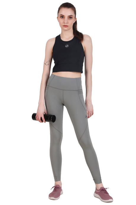 Nylon 4 Pocket Compression Legging/Tights For Women (Light Grey)