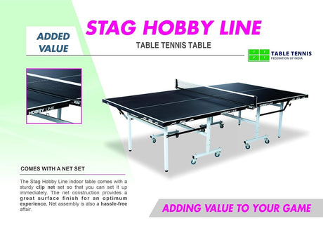 STAG GLOBAL Hobby Line 19mm Full-Size Table Tennis Table | with 2 TT Rackets | 6 Balls | 1 Table Cover | Clamp Net