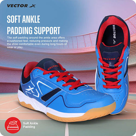Vector X Trackle Badminton/Court Shoes Non Marking Synthetic Leather, Mesh Upper/Eva Phylon, Crepe Rubber Sole|Best for Squash, Table Tennis,Volleyball, Basketball & Indoor Sports