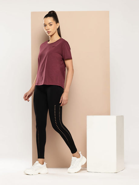 Women Cotton Lycra Tee Wine