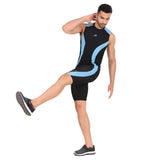Nylon DC Compression Tshirt Cutsleeves Tights For Men (Black/Aqua)