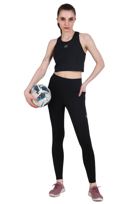 Nylon 4 Pocket Compression Legging/Tights For Women (Black)