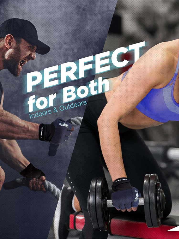 Vector X Rebel Unisex Workout Weight Lifting Gloves for Men and Women with Wrist Support,Fingerless Grip for Weightlifting,Cycling,Exercise,Training,Fitness