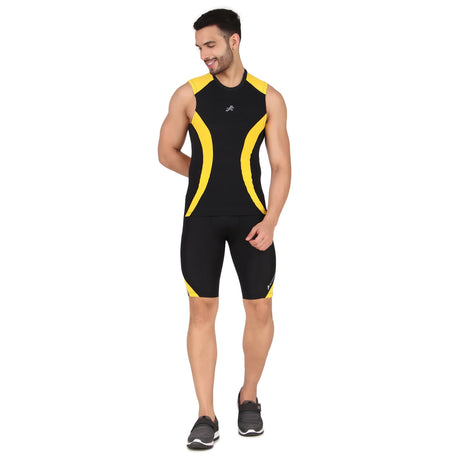Nylon DC Curve Compression Shorts and Half Tights For Men (BLACK/YELLOW)