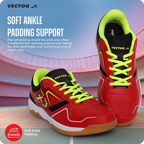 Vector X Trackle Badminton/Court Shoes Non Marking Synthetic Leather, Mesh Upper/Eva Phylon, Crepe Rubber Sole|Best for Squash, Table Tennis,Volleyball, Basketball & Indoor Sports