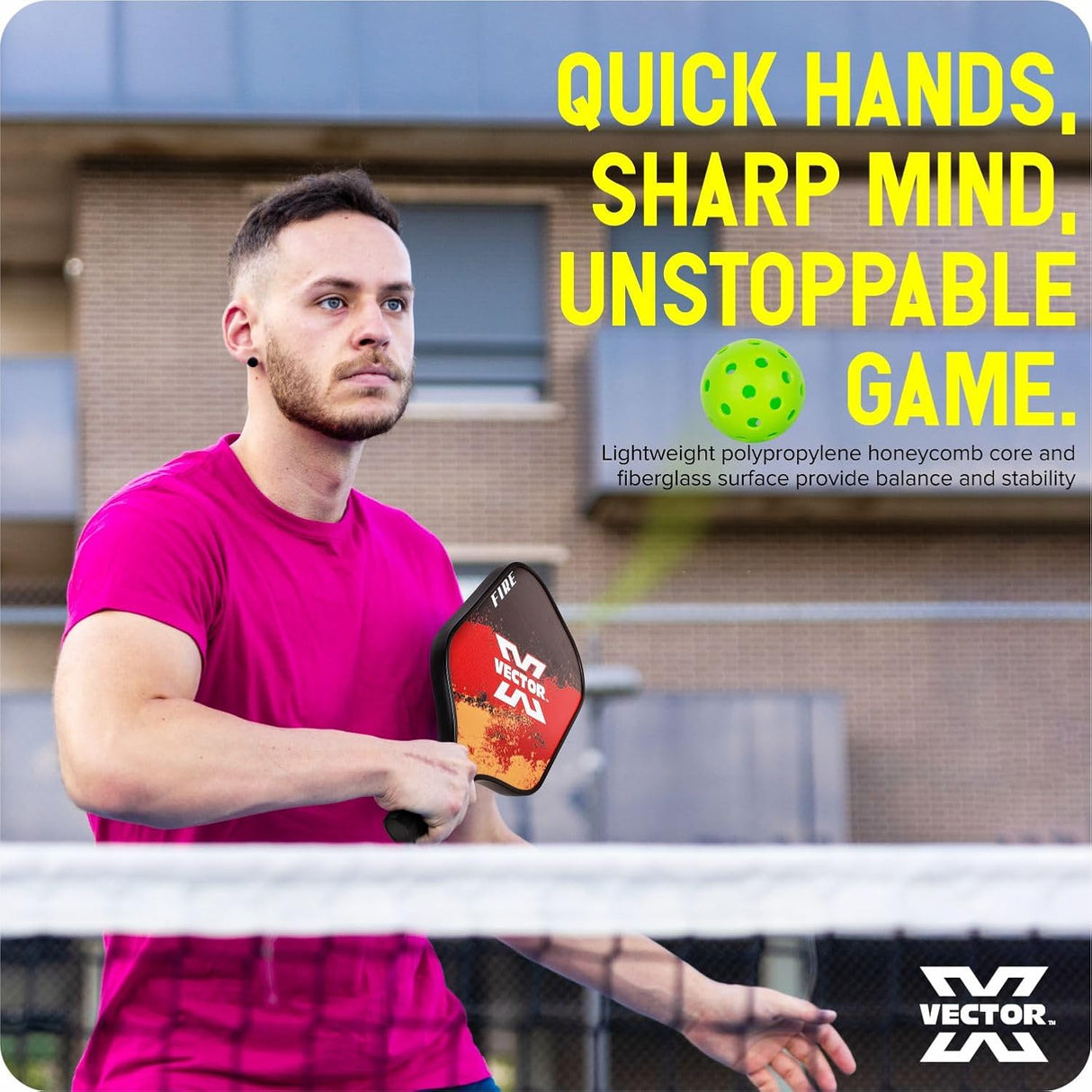 Vector X FIRE Pickle Bat, Lightweight Carbon Fiber Material, Face Honeycomb Composite Core Paddle Low Edge Guard, Durable, Lightweight Pickleball Racket (1 Racket+ 2 Pickle Ball+Carry Bag)