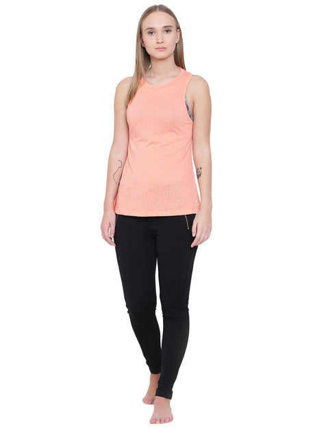 Alcis Women Peach-Coloured Printed Tank Top | Alcis