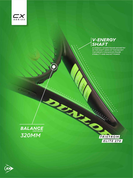 Dunlop Elite 270 Green, Black Strung Tennis Racket With 3/4 Cover