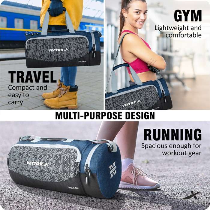 Vector X Miller Gym Bag for Women & Men, Sports Travel Duffel Bag Workout Bag Unisex | Water Resistant | Adjustable Shoulder Strap | Fitness Workout Carry Bag with Multiple Pockets