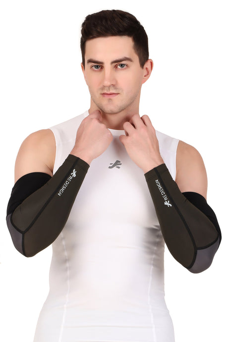 Nylon Compression Arm Sleeves (Black/Dark Grey/Green)